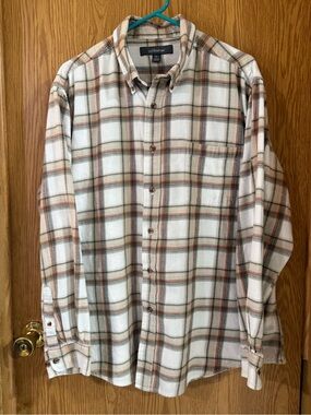 croft & barrow Cream Plaid Button-Down Shirt with Brown and Rust Stripes